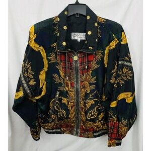 Vtg Giacca Sport Plaid & Baroque Art Windbreaker Jacket Sz Small 90s Streetwear